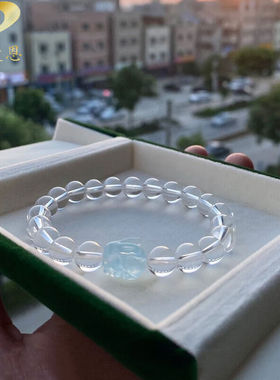 极速GONMCEAN白水晶手錬女海蓝宝G兔子手串清新简约款白色珠子首