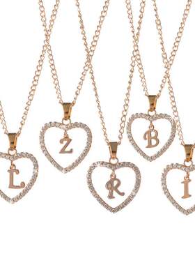 极速Letbter necklace 26 letters zircon heart necklace jewelr