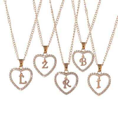 极速Letbter necklace 26 letters zircon heart necklace jewelr