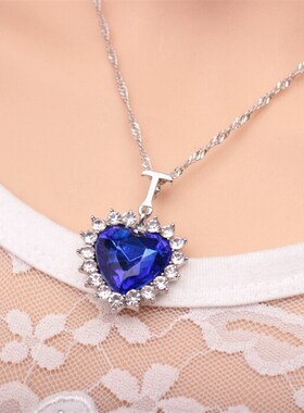 极速俊项饰海洋之星心形水A晶吊坠蓝色宝石项链饰品现货