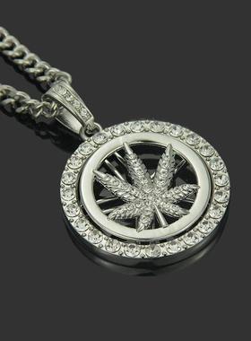极速Hip Hop Diamond Maple Leaf Turntable Necklace MenYs Tur