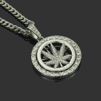 极速Hip Hop Diamond Maple Leaf Turntable Necklace MenYs Tur