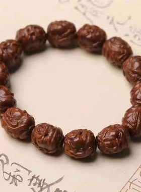 新品紫金鼠菩提雕刻关p二爷手串菩提子雕刻手链文玩佛珠单圈手饰
