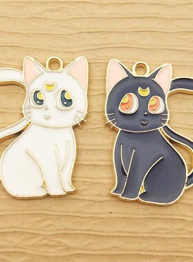 极速10apcs Enamel Moon Cat Charm for Jewelry Making Cute Ani
