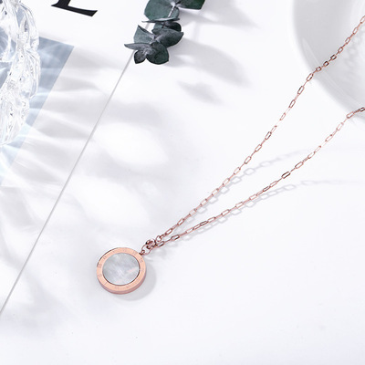 极速新款长版毛衣链女 钛钢玫瑰金罗马圆项链 黑白双面Z流行小饰