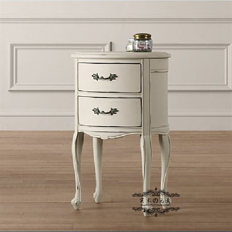 极速法式欧c式风格实木床头柜圆形美式乡村复古做旧卧室床边柜沙