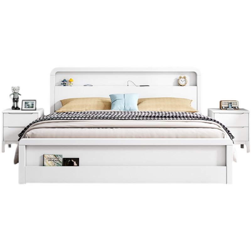 极速全实木床北欧白色1.s5米1.8米主卧室经济型现代简约气压储物