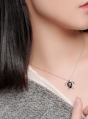 极速简约森系可爱小m海龟纯银项链女韩版小清新甜美黑色乌龟壳锁