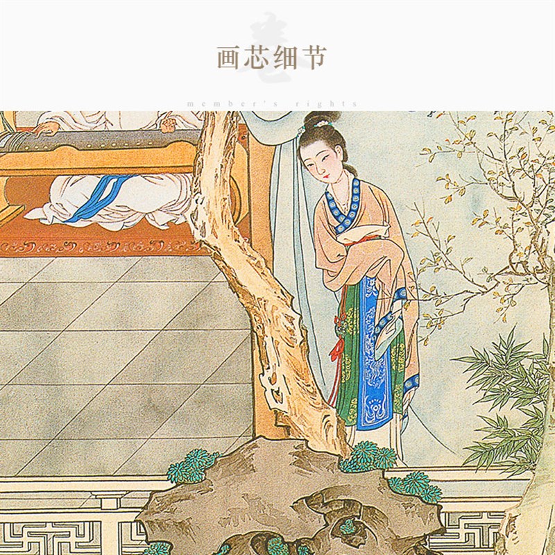 极速蔡文姬赋琴人物画 听琴抚琴古筝卷轴挂画 复T古绢布装饰画丝