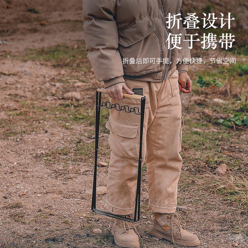 极速户外家用垃圾架可摺叠厨房杂物D收纳层架塑料袋支架木柄铁艺