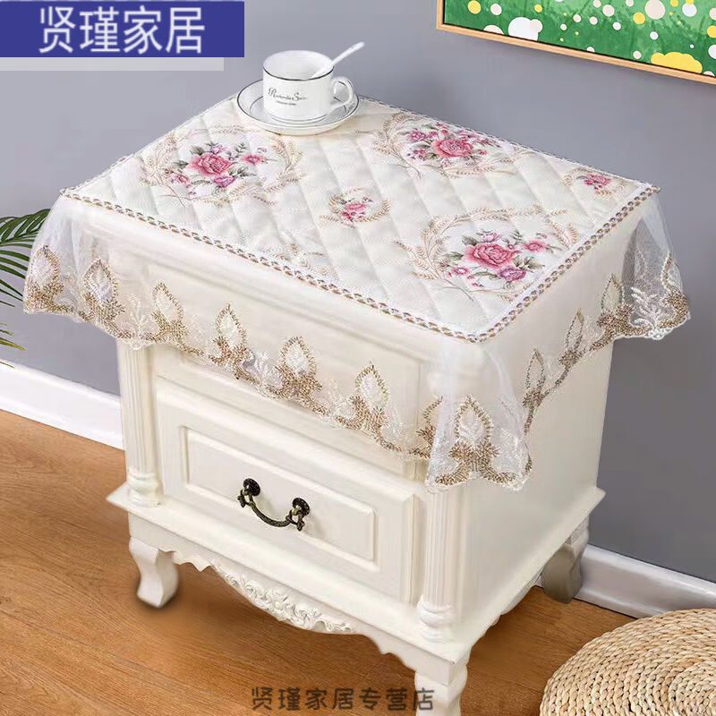 极速床头柜罩盖巾欧式床头柜多用巾C盖布小桌布防尘巾蕾丝素雅蓝3
