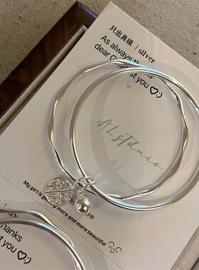 极速莫比b乌斯环双环铃铛银手镯女纯银实心小众设计年轻款99足银