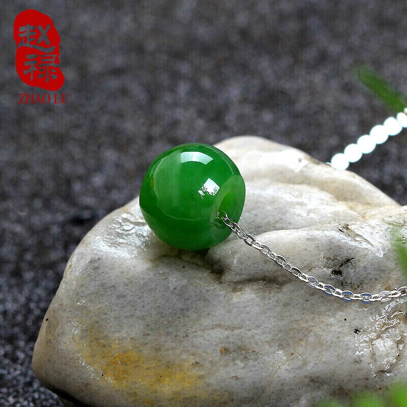 极速和田玉吊坠女菠n菜绿碧玉转运珠圆珠路路通玉石项链女玉坠子