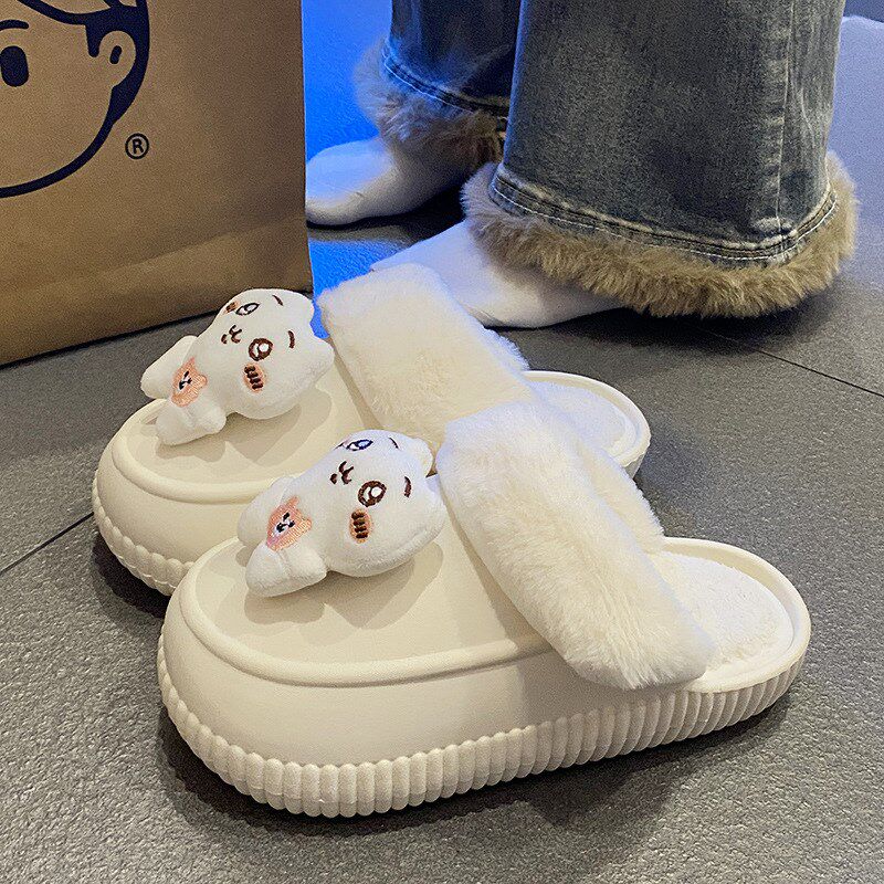 极速chiikawa吉伊发光拖鞋秋冬可爱保暖L防水包头棉拖鞋女款卡通