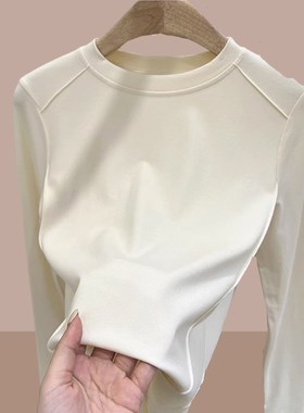 极速欧货灰色圆领长袖nt恤女装春秋季2025新款纯色修身上衣内搭打