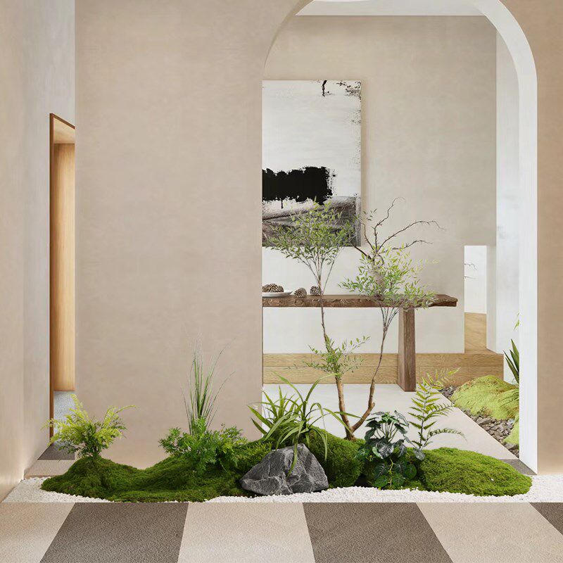 新品花尔仿真绿植造景室内楼梯y下南天竹盆栽装饰仿生植物苔藓落