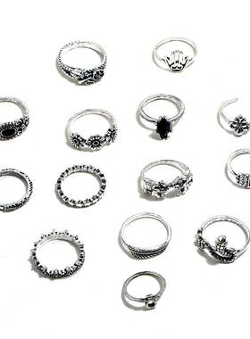 极速Retro fashion European stzyle flower leaf joint ring set