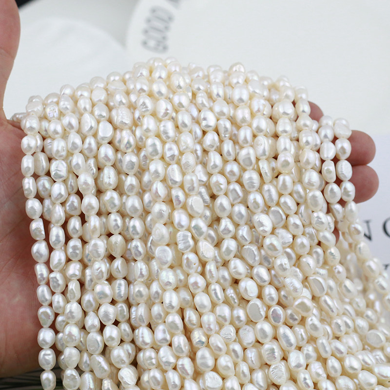 极速天然淡水珍珠6-7mm不规x则米珠扁珠散珠子diy手錬项链耳饰饰
