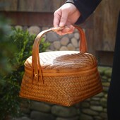 极速竹编大漆手提篮手工仿古手提食盒竹篮子N月饼礼盒便携茶具收
