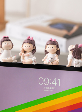 极速创意可爱瑜伽女孩显s示器摆件办公室电脑桌面工位装饰品送女