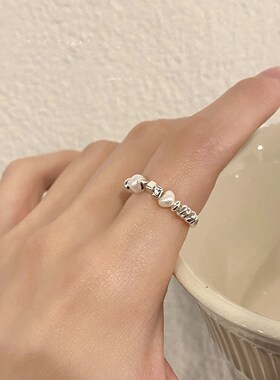 极速女生珍珠小珠食指戒指碎银子C女款装饰小众设计时尚女款网红