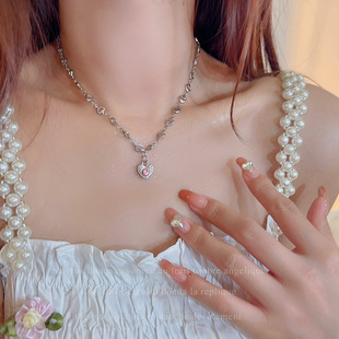 爱i心蝴蝶项链女甜酷辣妹配饰品轻奢小众设计感锁骨 极速粉色夏季