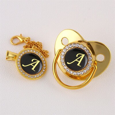 极速Luxury Golden Initital Letter A BlingBling Baby Pacifier