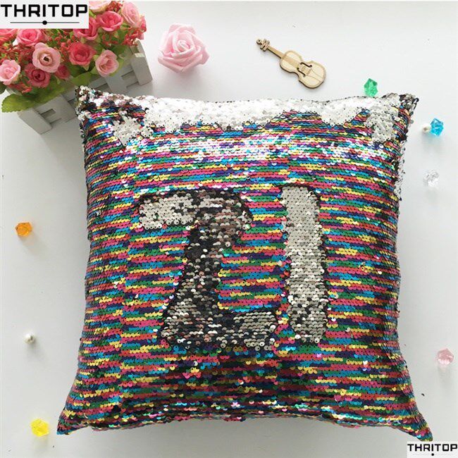 极速newDIY fhlip-up two-color sequins pillowcase cushion cov
