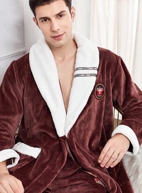 极速Ultra Long Winter Kimonoy Bathrobe Men Thicken Flannel R