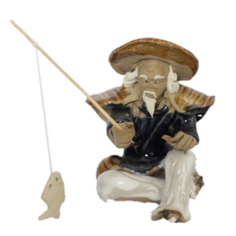 热销鱼缸陶瓷渔翁摆件 造景陶瓷钓鱼翁 钓鱼老Q人 钓鱼老头姜太公
