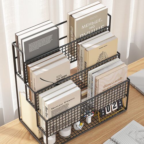 热销文件收纳盒办公桌置物架金属书F立架办公用品文件架桌面书架
