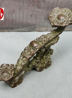 古玩收藏老包浆纯铜实心人生如意人参铜摆件风水玄关摆件茶宠