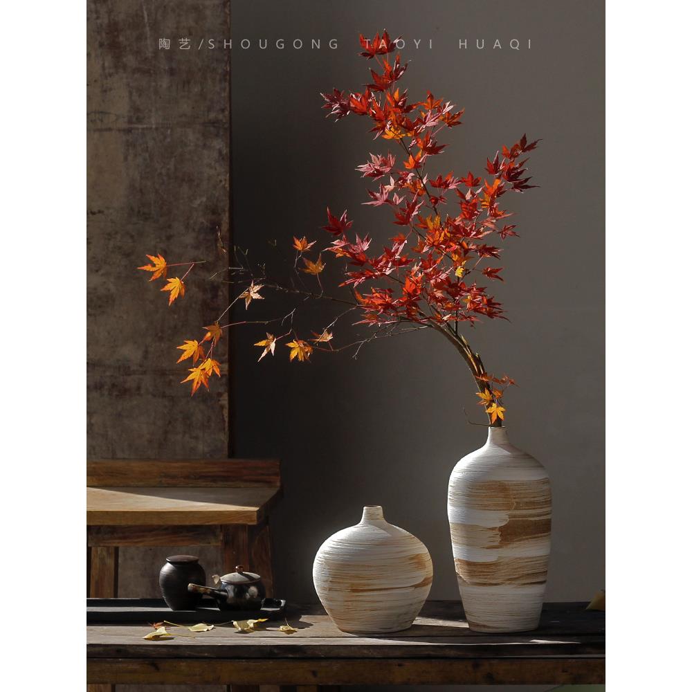 景德镇覆古陶瓷花瓶摆件客厅插花禅意茶室小口中式装饰品粗陶陶罐