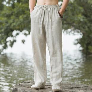 中國風(fēng)男裝 子 唐裝 高端純亞麻休閑褲 夏季 直筒棉麻長褲 男士 寬松薄款