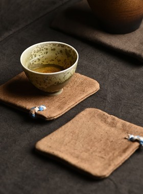 速发 手工布子染杯垫 缝柿制艺隔热杯托茶垫茶托功夫茶道茶具