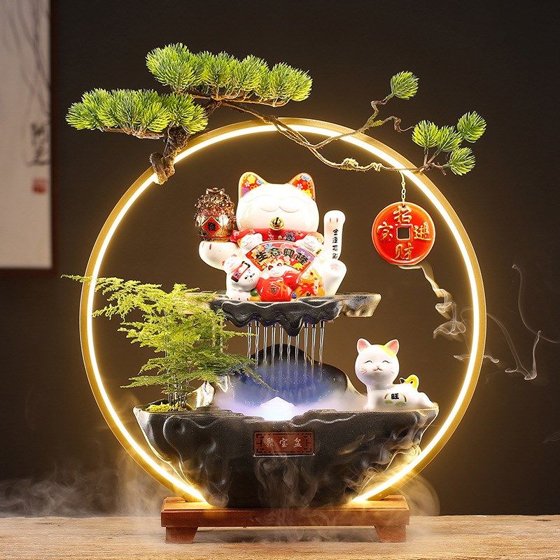 速发欧洲高档流家生财摆件台财猫水居办公室桌面店铺收银招前台乔