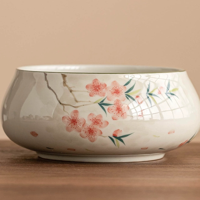 创意中式手绘陶瓷烟灰缸大码 家用客厅办公 多功能茶渣废水垃圾缸
