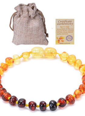 波罗的海天然琥珀宝宝手链 不规则婴儿琥珀手串证书厂家批发