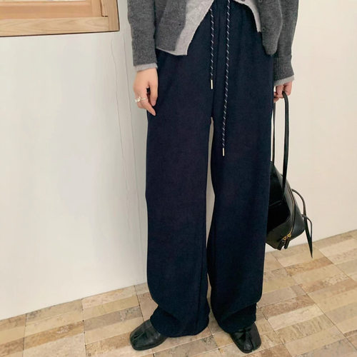保暖加绒裤子女冬直筒裤休闲加厚外穿高腰百搭质感遮肉显腿阔腿LD