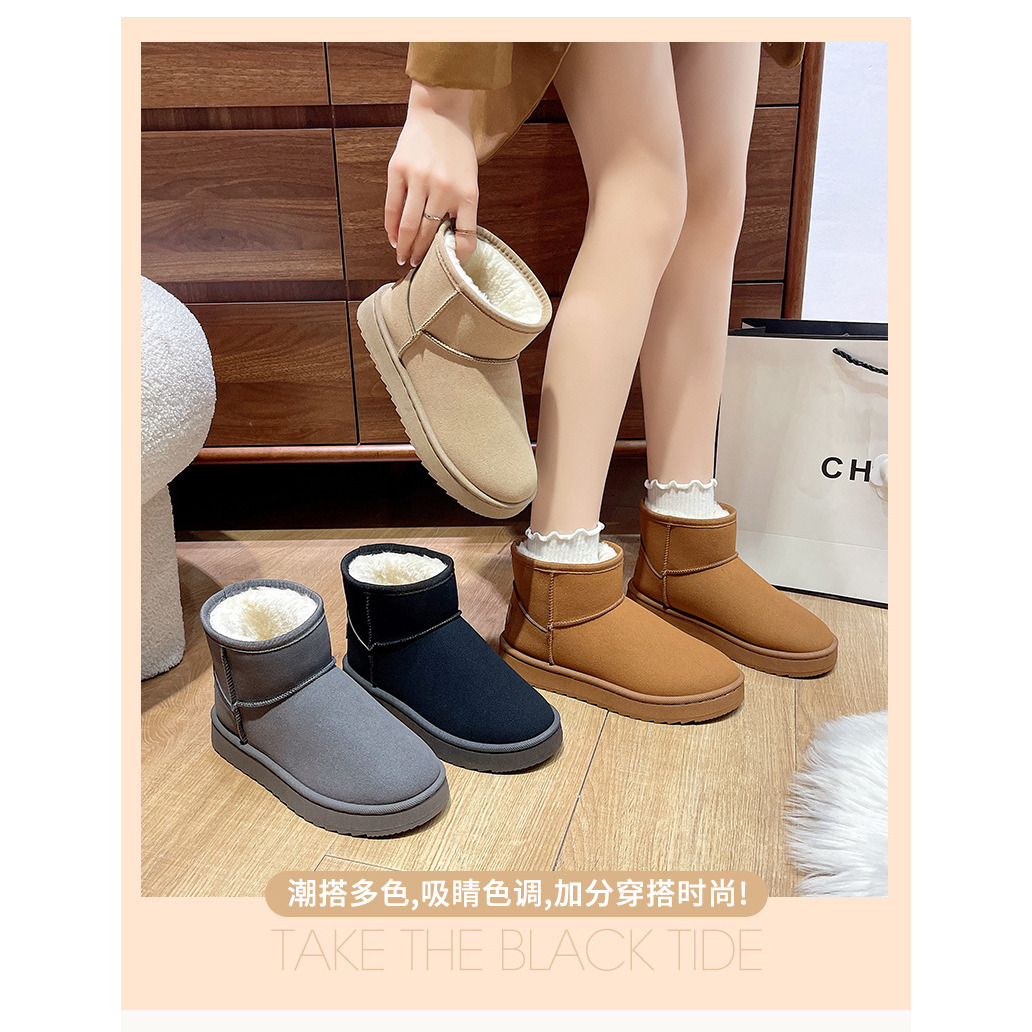 周冬雨同款mini皮毛一体雪地靴男女款保暖防滑加绒短筒棉鞋冬ma