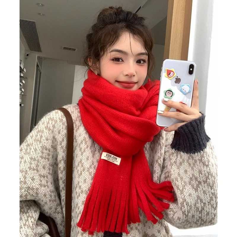 新年红色围巾女秋冬季2024新款高级感围脖保暖学生韩版圣诞披肩