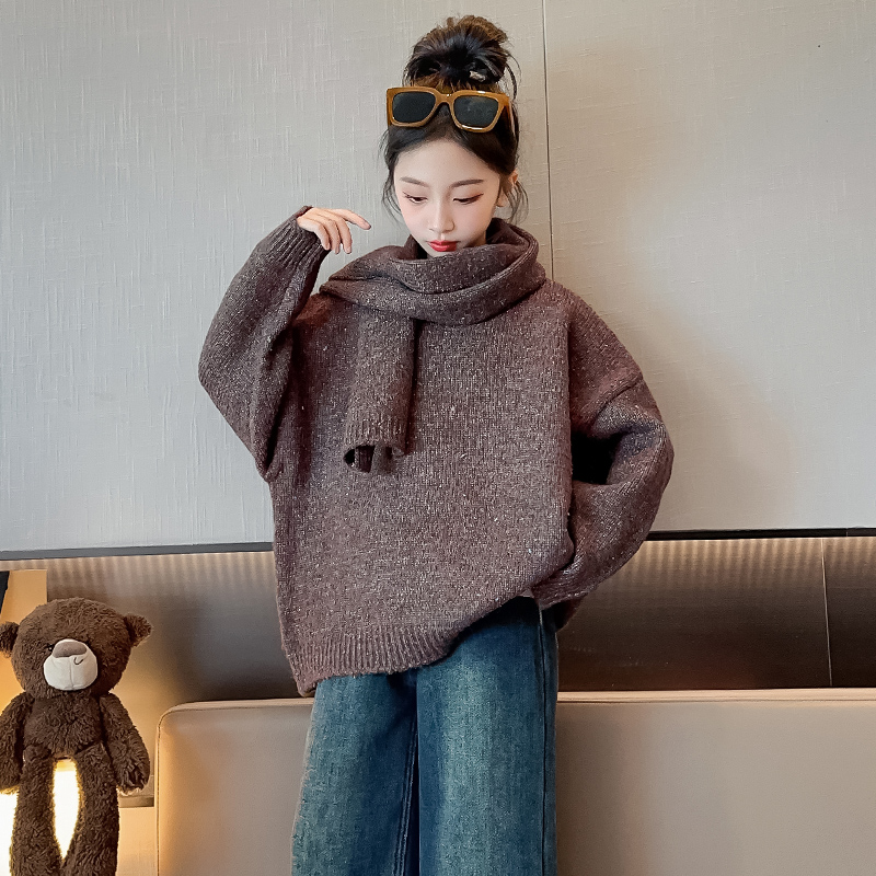 极速女童毛衣秋冬装2023新款大童女装打L底毛线上衣儿童加厚套头