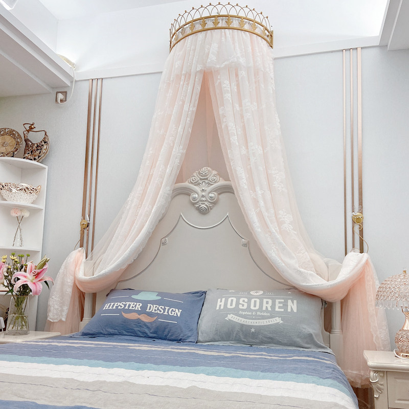 极速蚊帐公主风欧式韩式s复古可爱粉嫩床头装饰纱幔背景床帘床幔