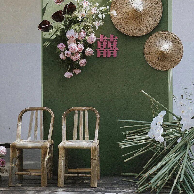 极速古风婚礼周岁礼场景布置宝y宝竹椅婚庆椅子老式竹编椅子靠背