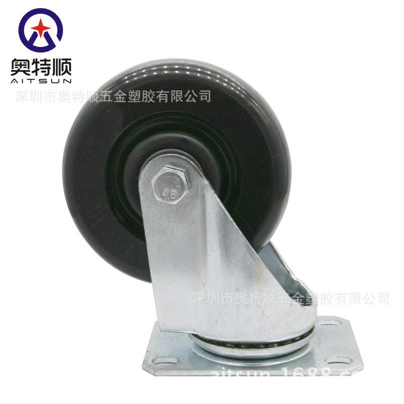 极速4寸PP万向轮活动无煞车货架轮子工K业机柜平板车小推车黑色脚