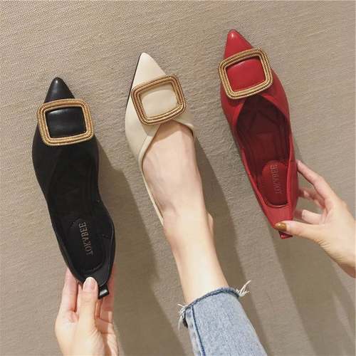 极速香港2021j秋季新款百搭晚晚鞋平底单鞋女尖头浅口软底网红女