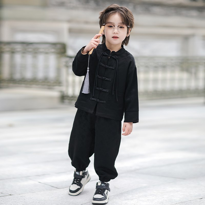 新品男童唐装汉服套装2024新款小E少爷春装中式国风春秋款男孩儿图片