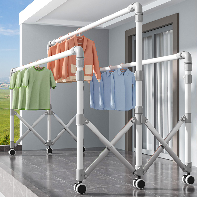 极速折叠晾衣架落地m室内家用阳台不锈钢室外升降凉伸缩杆式晒被