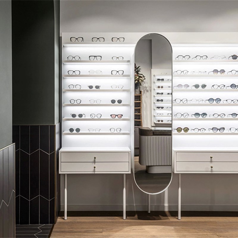 极速烤漆眼镜柜台玻璃柜子货架实木原木时尚N展柜展示架定制墨镜