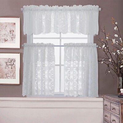 极速Lace Flower Sheer Curtain Window BalcoOny Short Curtain